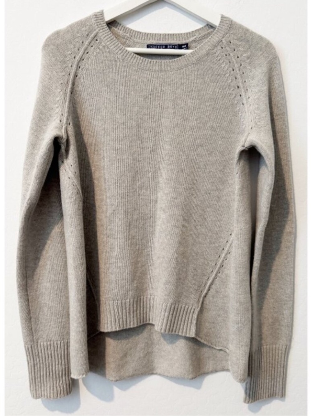 Doffer Boys‎ Pointelle Sweater Medium Gray Crewneck Knit Quiet Luxury Coquette